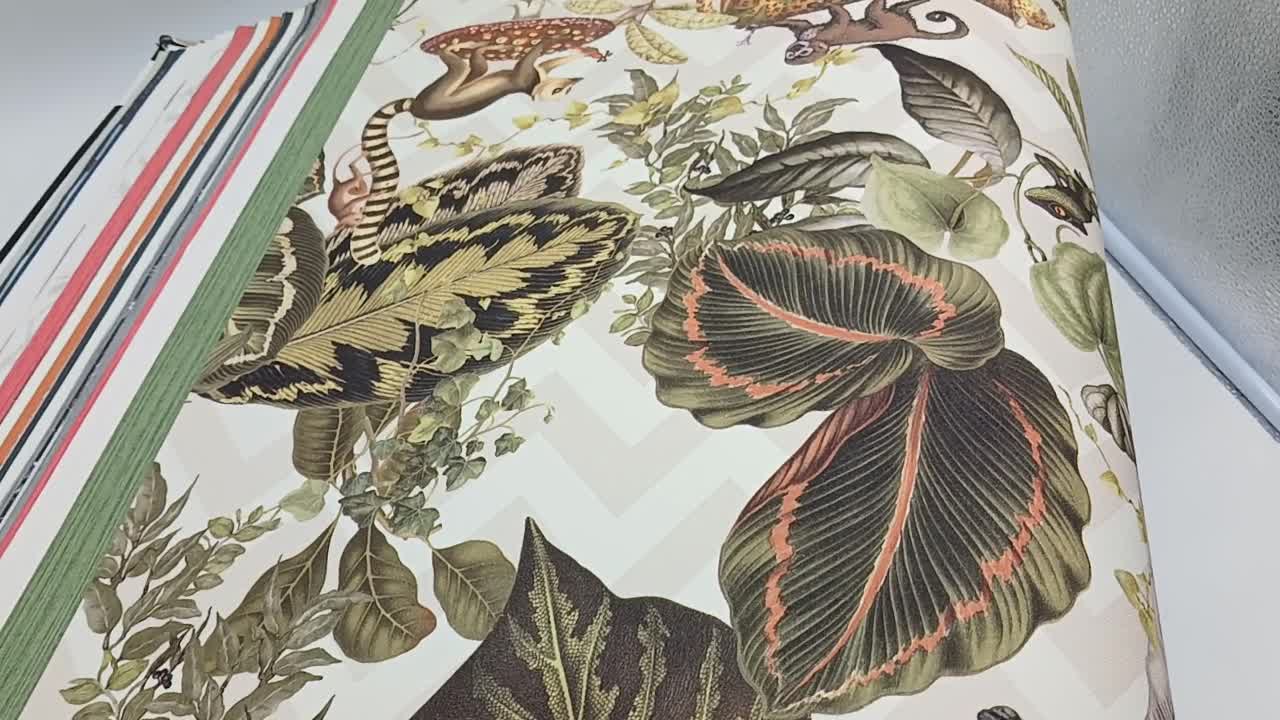 Bohém dzsungel mintás tapéta egzotikus állat és levél mintával