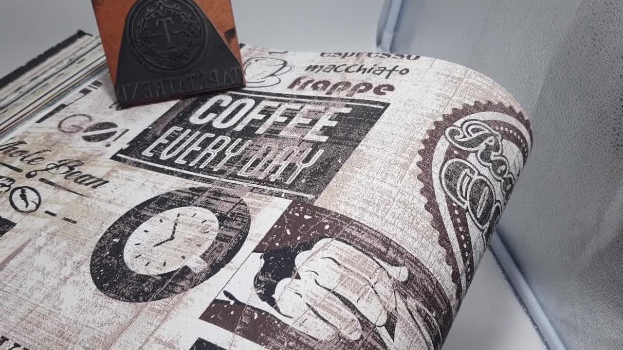 Barna krém konyhai kávé mintás dekor tapéta