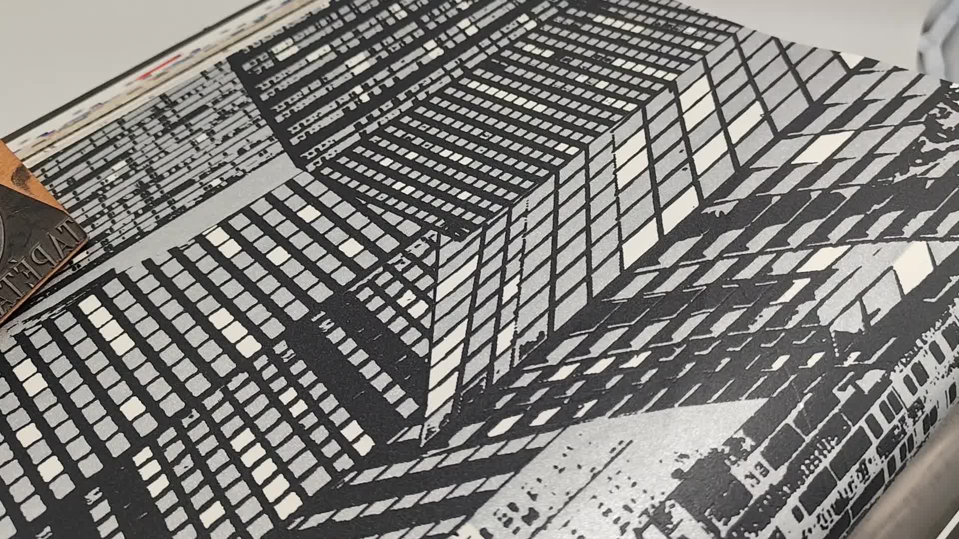 Sötétben foszforeszkáló dekor tapéta épület mintával