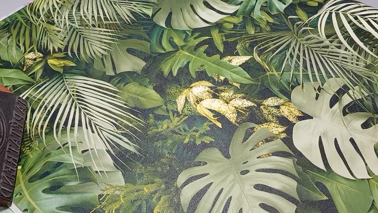 Zöld dekor tapéta trópusi levél mintával