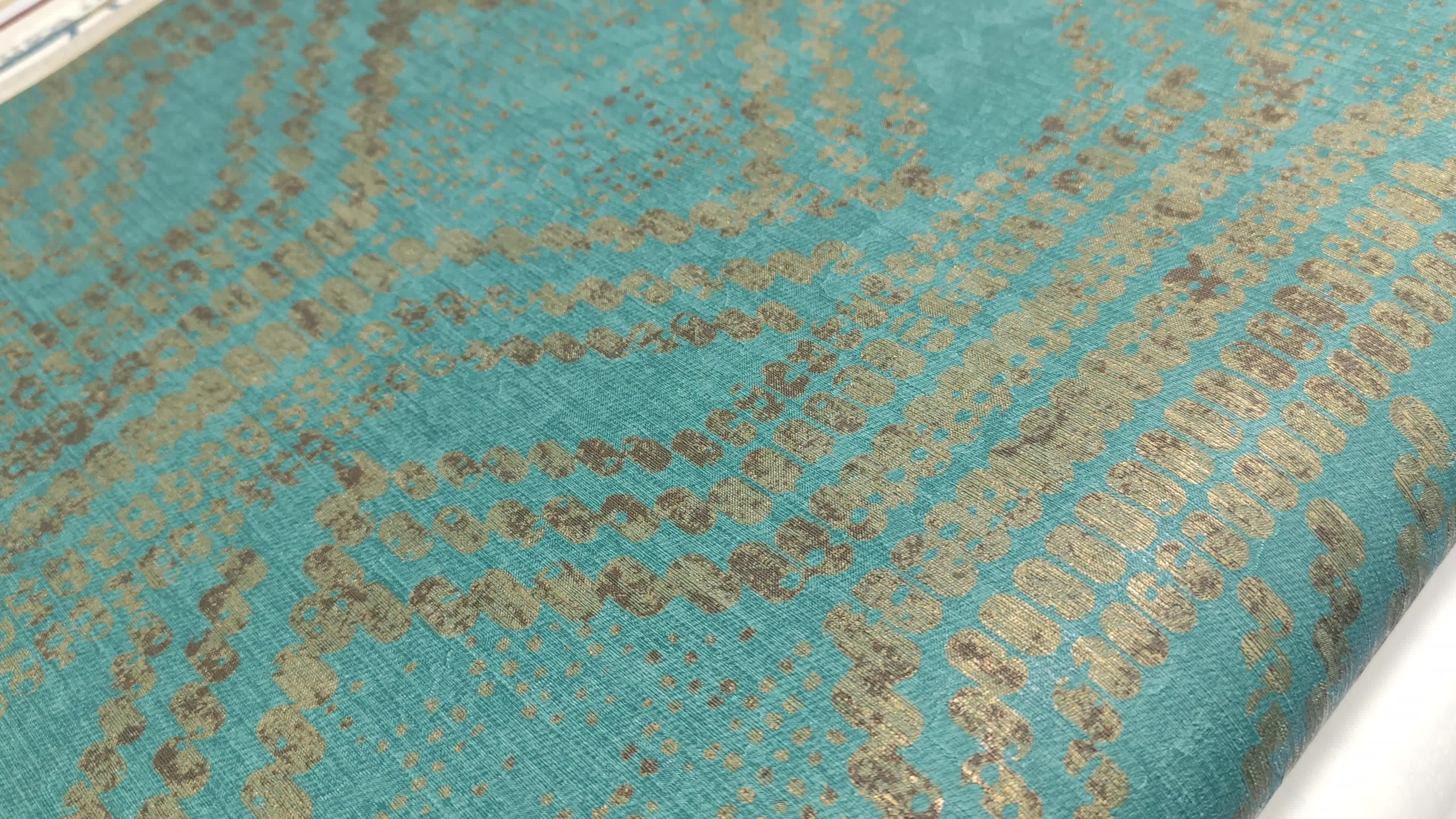 Zöld népies stílusú geometrikus mintás luxus tapéta