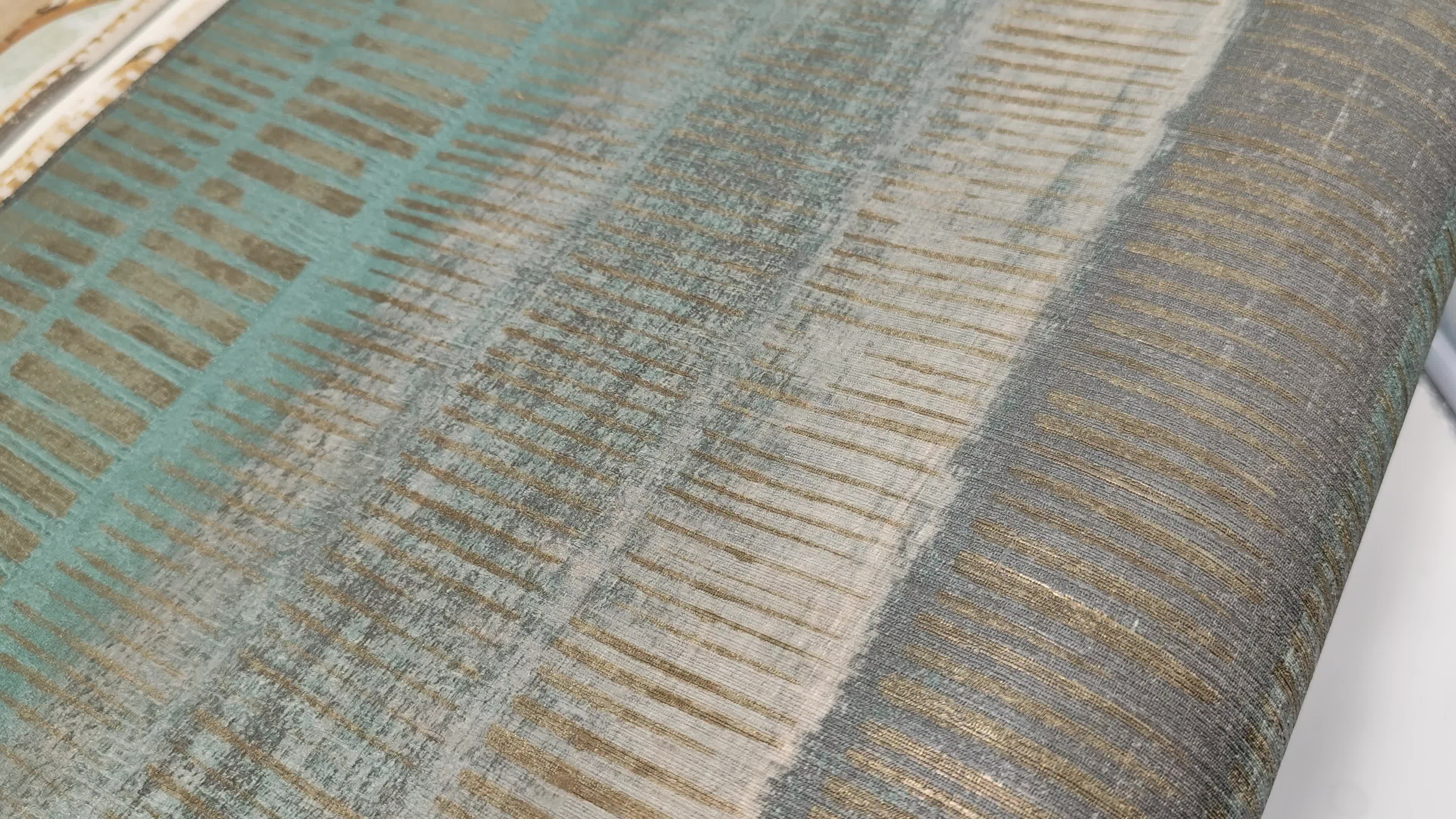 Zöld exkluzív csíkos mintás mosható felületű luxus tapéta