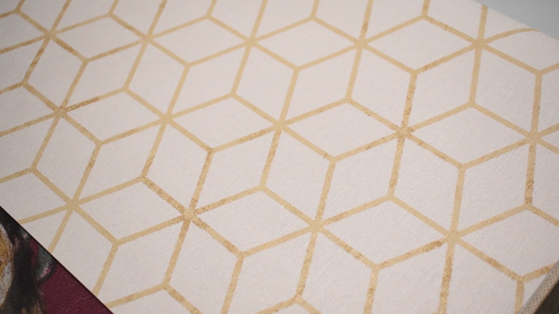 Bézs geometrikus mintás tapéta 3D hatású kocka mintával