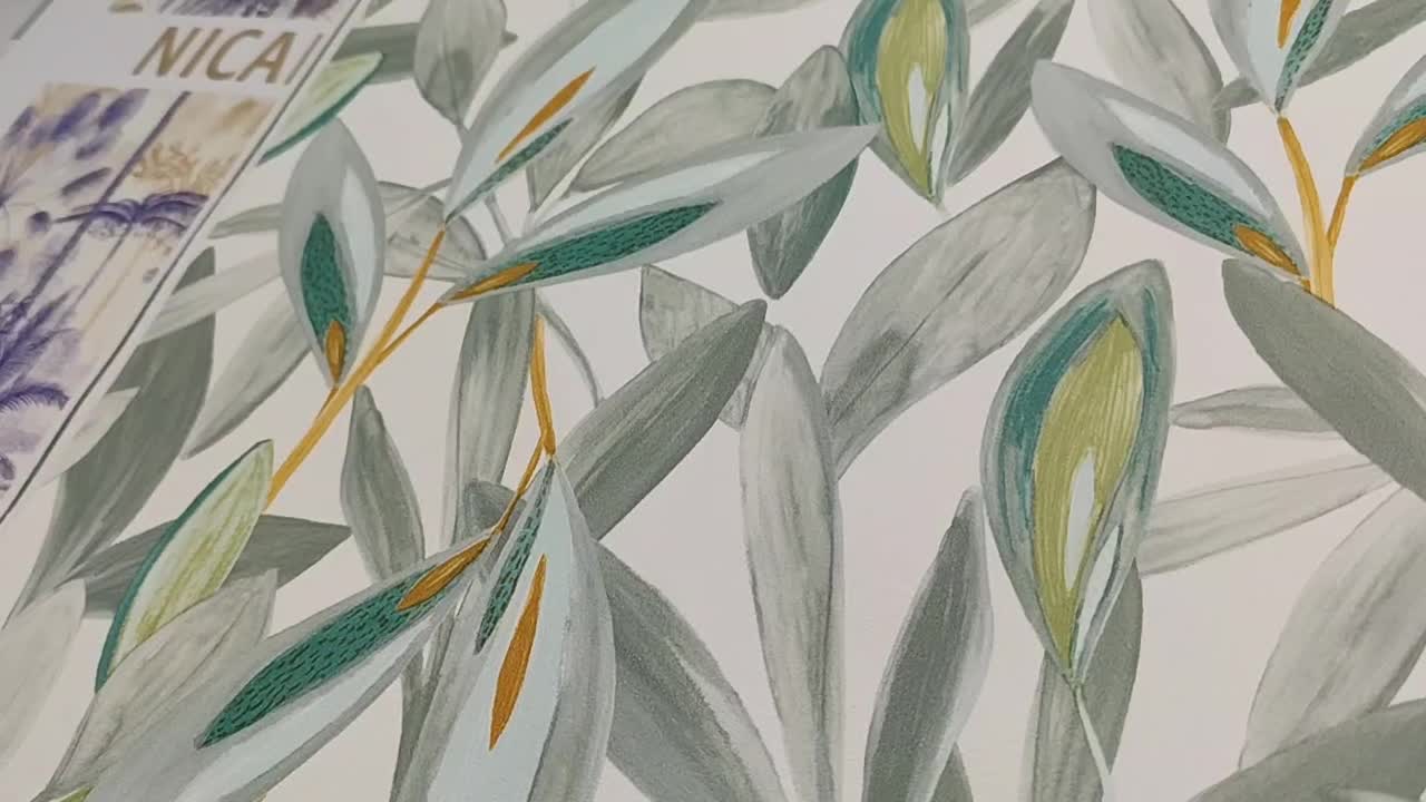 Levél mintás prémium tapéta fehér és zöld színben