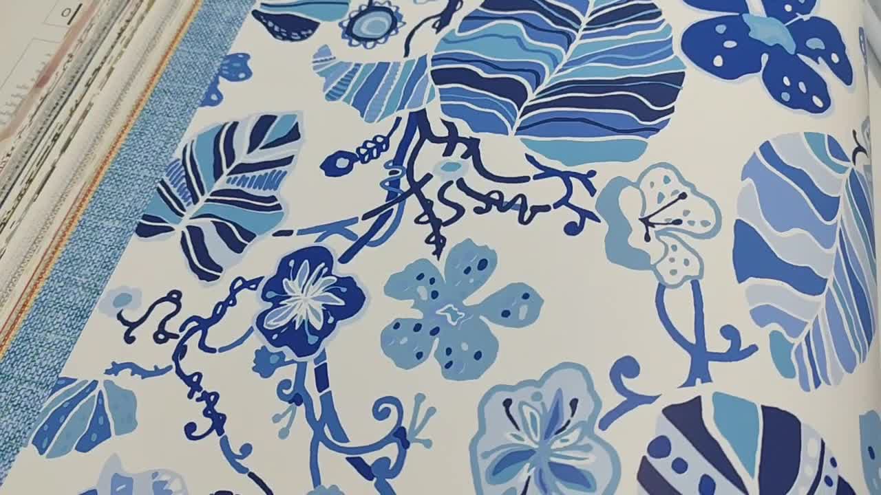 Kék skandináv stílusú virágmintás vlies tapéta