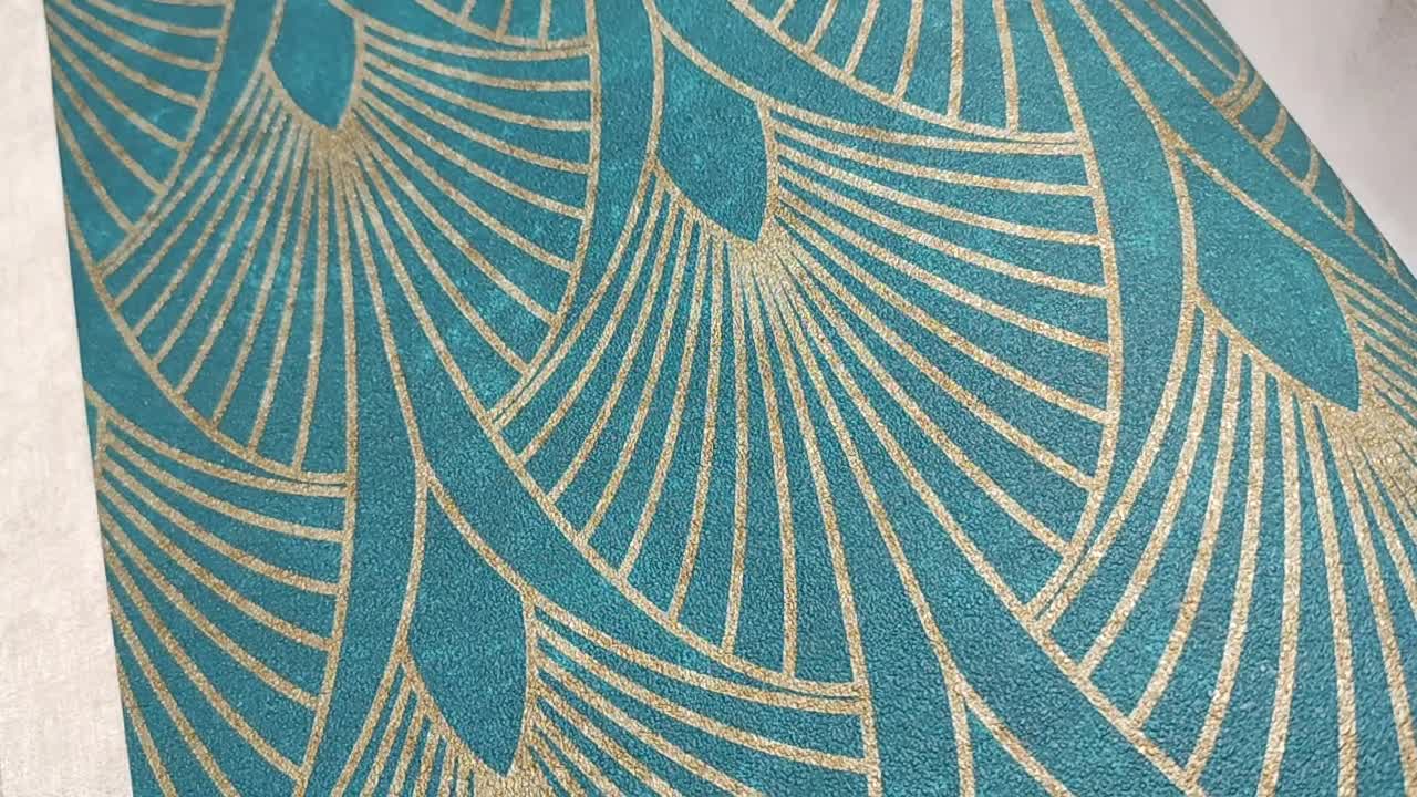 Türkiz arany art deco mintás vinyl tapéta