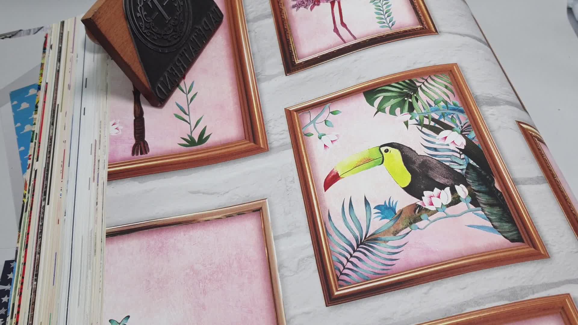 Trópusi hangulatú képkeret mintás tapéta rózsaszín színvilágban