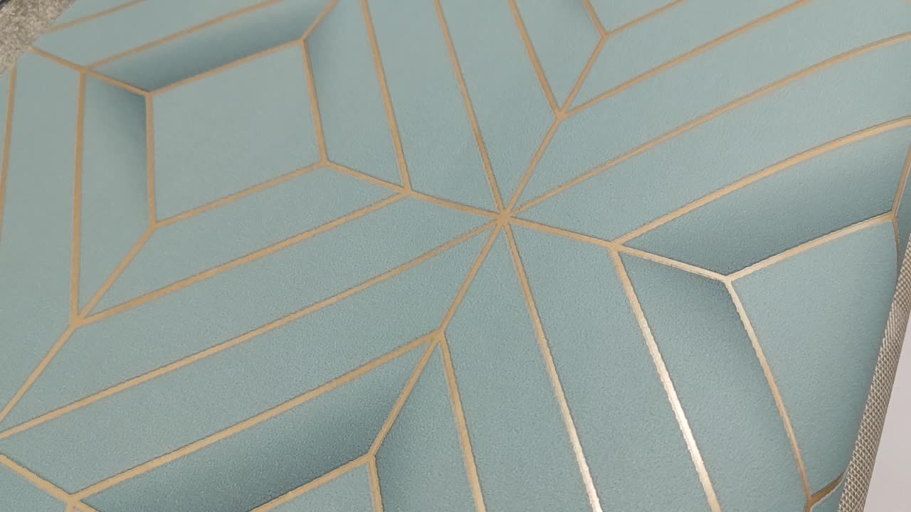 Pasztell türkiz, arany geometrikus mintás vlies tapéta