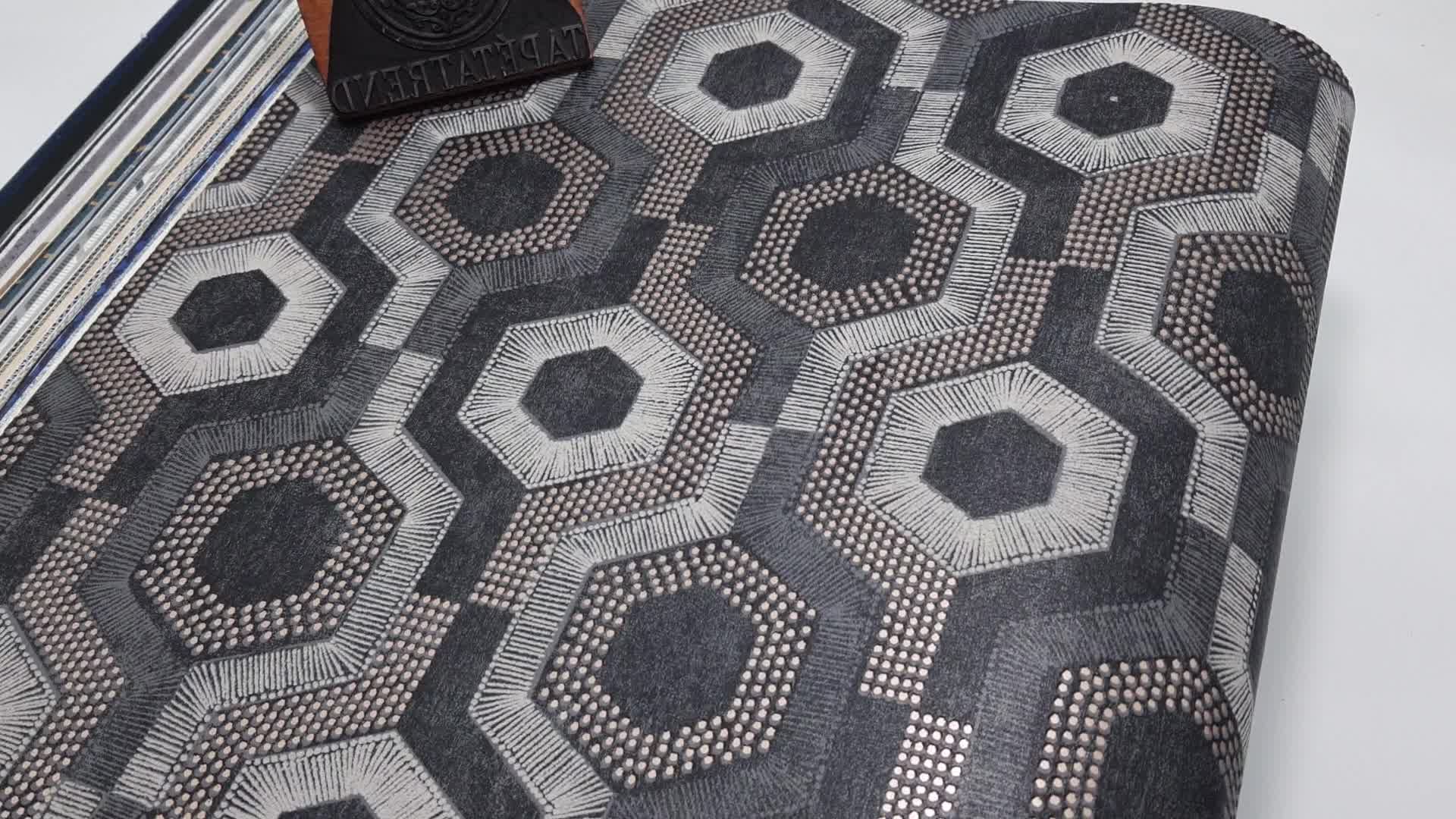 Fekete orientális hangulatú geometrikus mintás vlies dekor tapéta